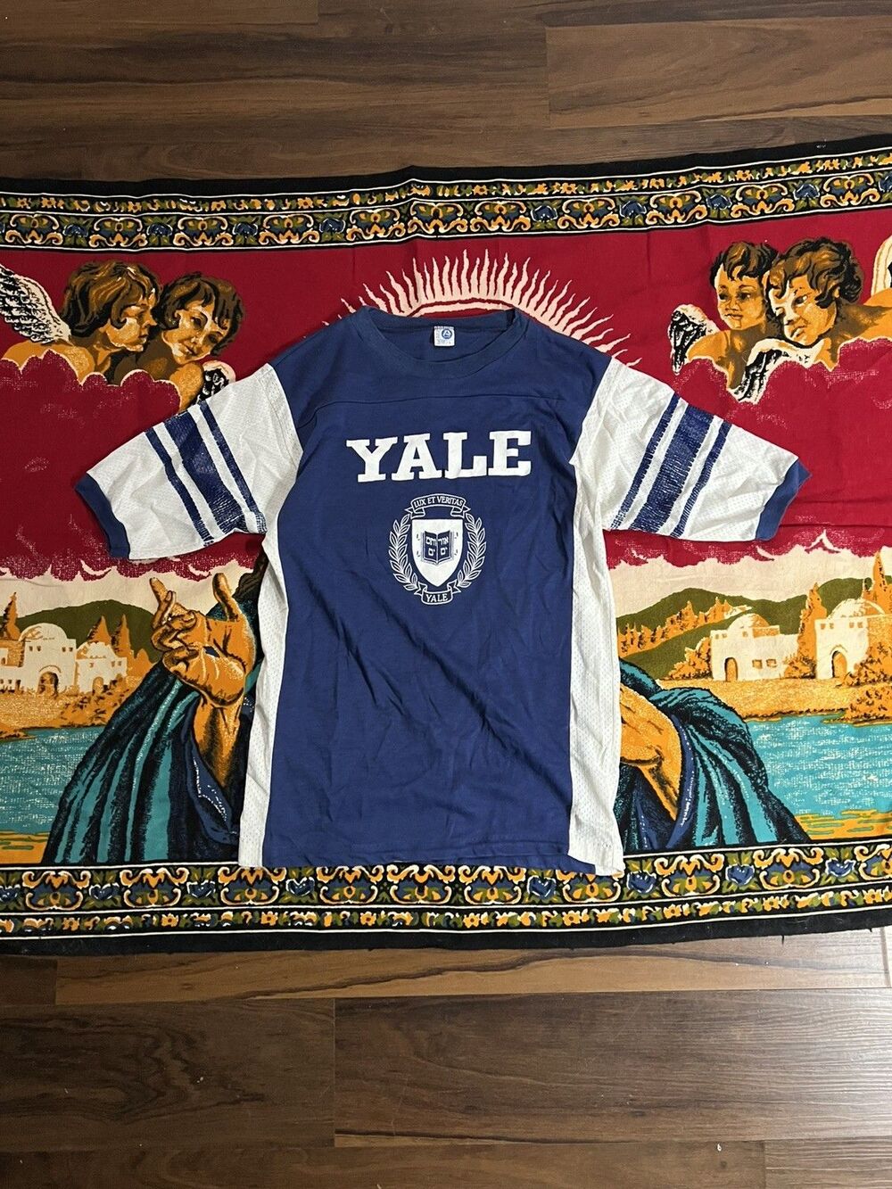 Vintage Yale University Football Jersey Shirt Large Navy 80s Rare Rugby True VTG